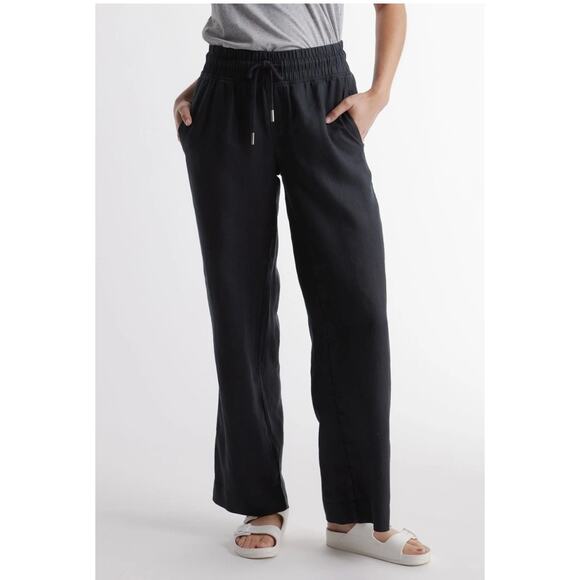 Quince Womens 100% Linen Wide Leg Pants slacks Black sz XS elastic waist - Picture 1 of 8